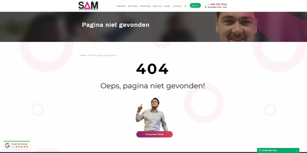 404 pagina SAM Online Marketing