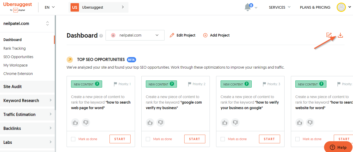 SEO tool - Ubersuggest