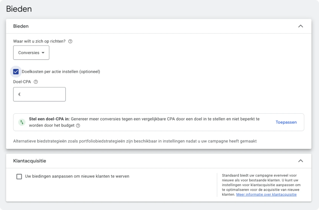 Google ads instellingen
